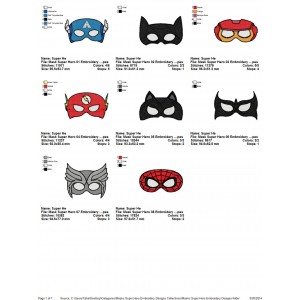 Package 8 Masks Super Hero Embroidery Designs